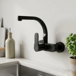 black-modern-kitchen-faucet-wall-mounted